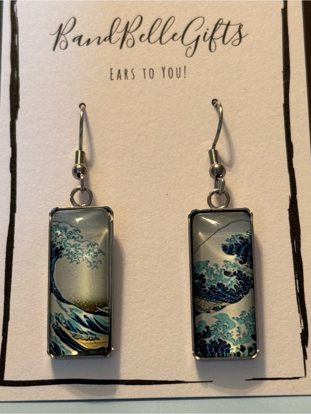Great Wave Silver Bar Fine Art Earrings